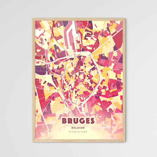 Colorful Bruges Belgium Fine Art Map Hot Red