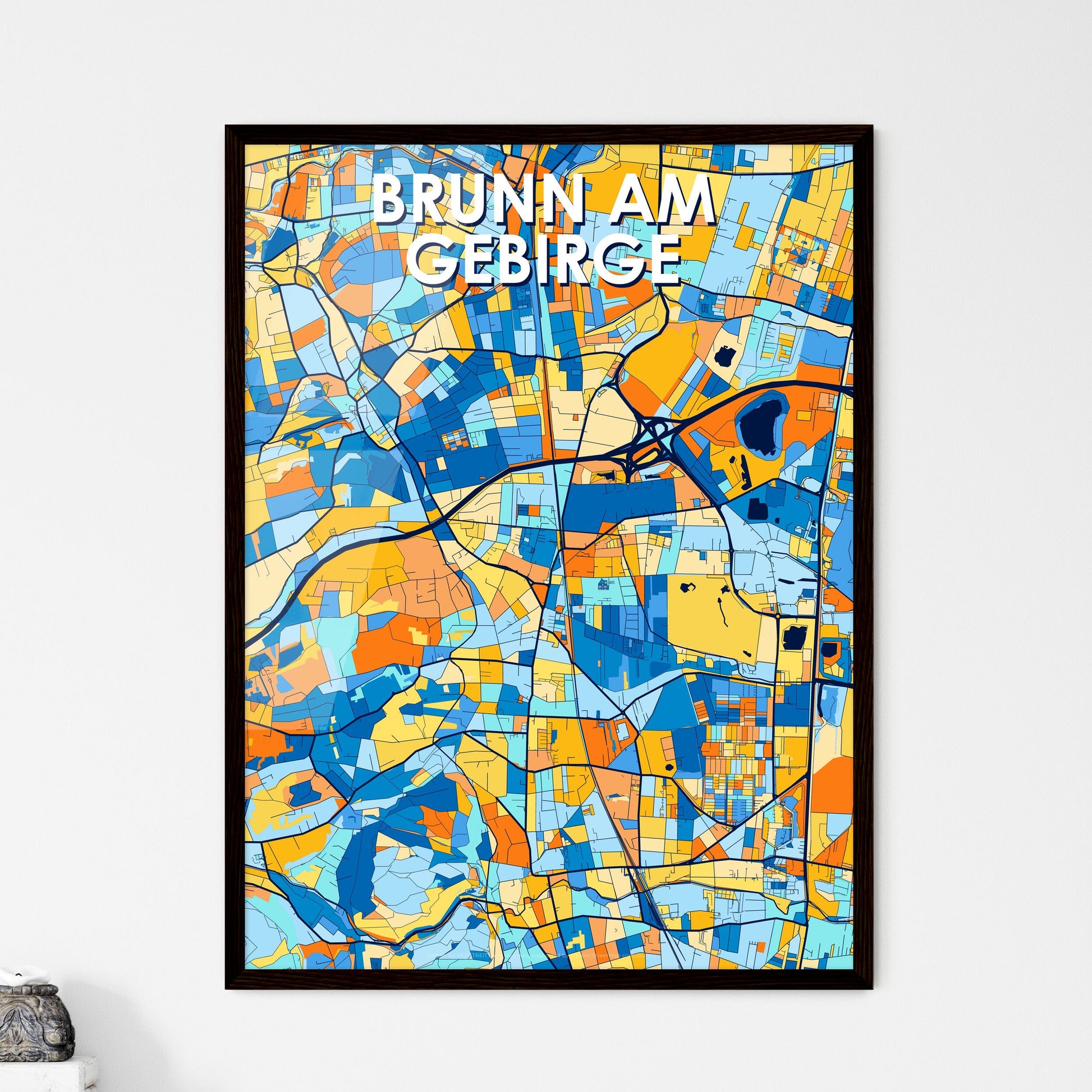 BRUNN AM GEBIRGE AUSTRIA Vibrant Colorful Art Map Poster Blue Orange