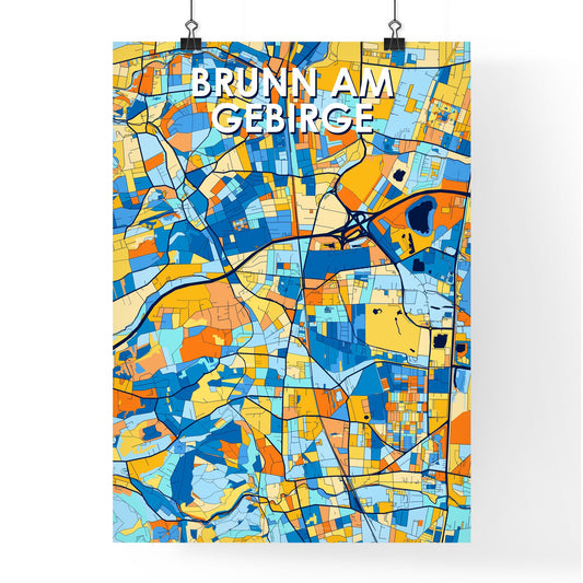 BRUNN AM GEBIRGE AUSTRIA Vibrant Colorful Art Map Poster Blue Orange