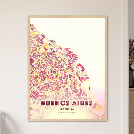 Colorful Buenos Aires Argentina Fine Art Map Hot Red