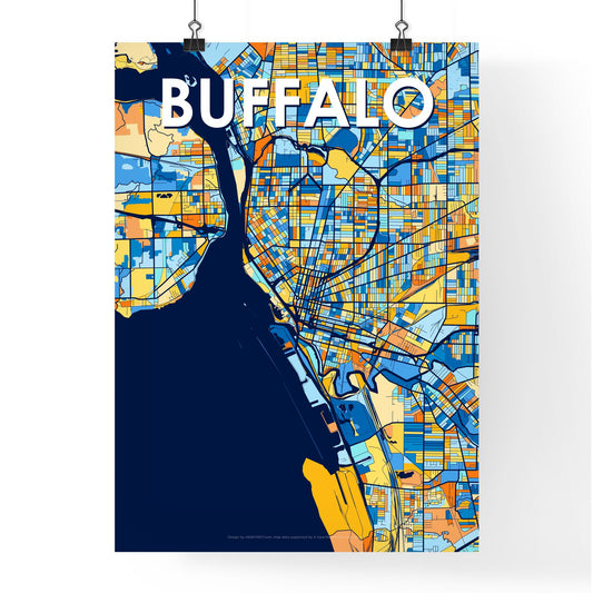 BUFFALO NEW YORK Vibrant Colorful Art Map Poster Blue Orange