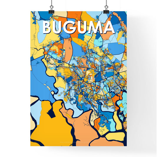 BUGUMA NIGERIA Vibrant Colorful Art Map Poster Blue Orange