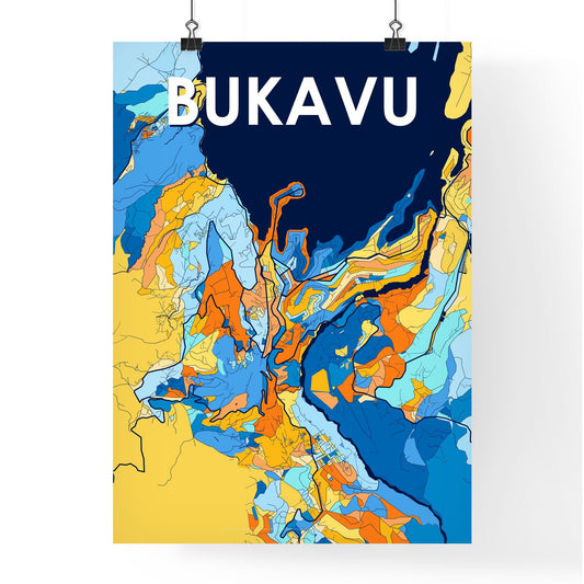 BUKAVU DR CONGO Vibrant Colorful Art Map Poster Blue Orange