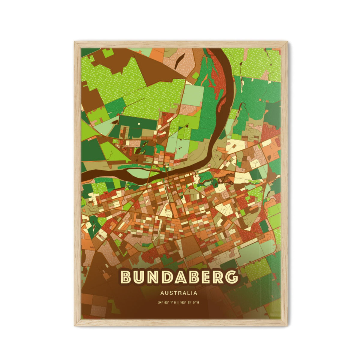 Colorful Bundaberg Australia Fine Art Map Farmhouse