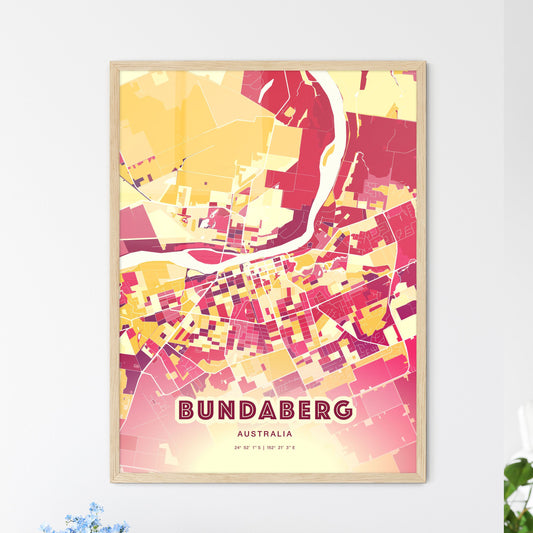 Colorful Bundaberg Australia Fine Art Map Hot Red