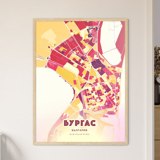 Colorful Burgas Bulgaria Fine Art Map Hot Red