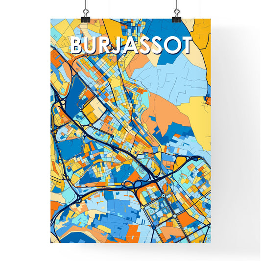 BURJASSOT SPAIN Vibrant Colorful Art Map Poster Blue Orange