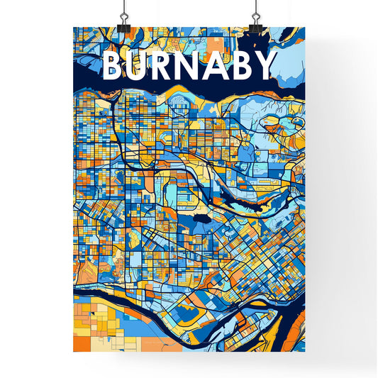 BURNABY CANADA Vibrant Colorful Art Map Poster Blue Orange