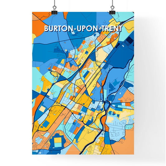 BURTON-UPON-TRENT ENGLAND Vibrant Colorful Art Map Poster Blue Orange