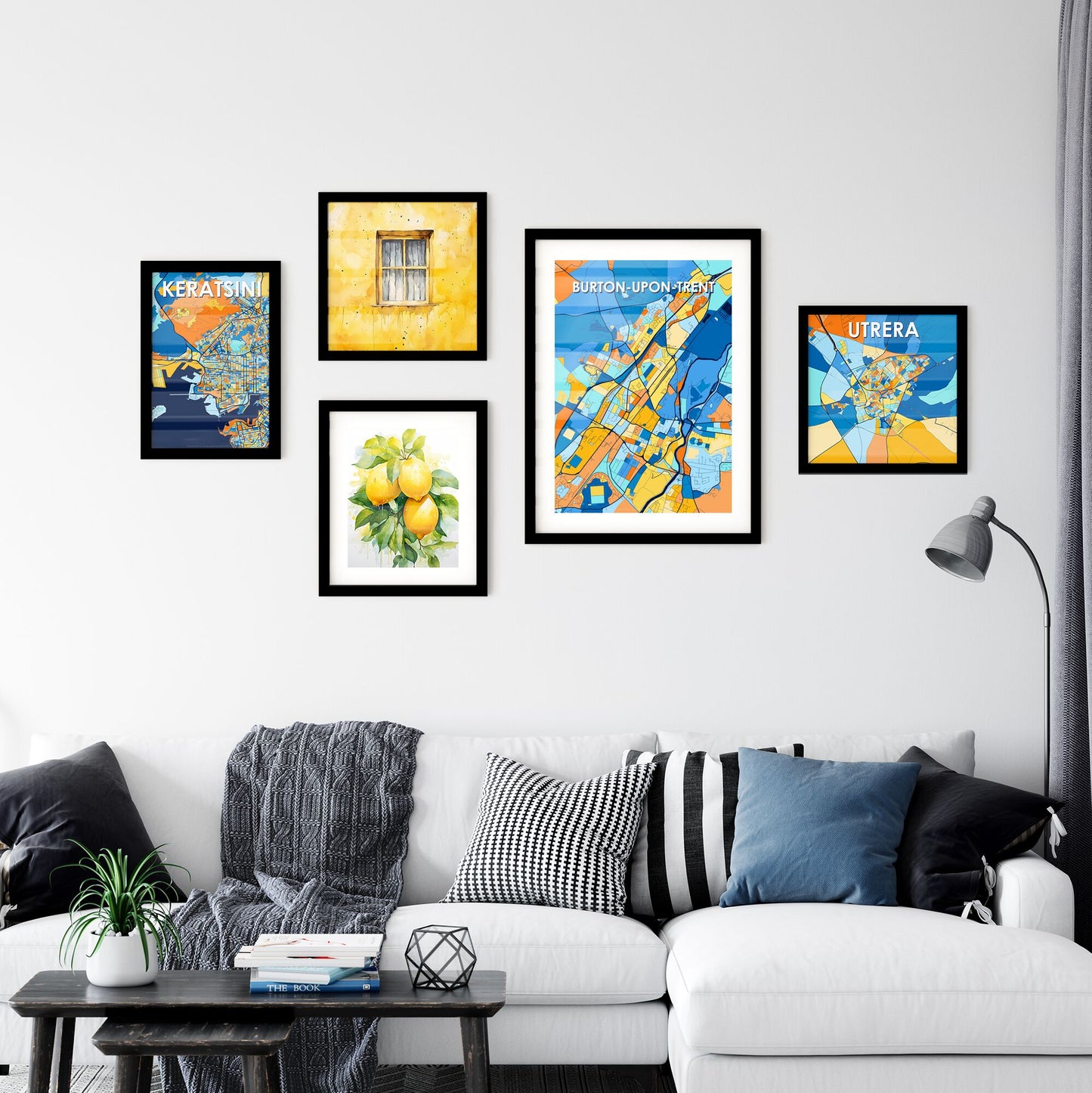 BURTON-UPON-TRENT ENGLAND Vibrant Colorful Art Map Poster Blue Orange