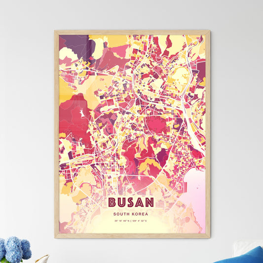 Colorful Busan South Korea Fine Art Map Hot Red
