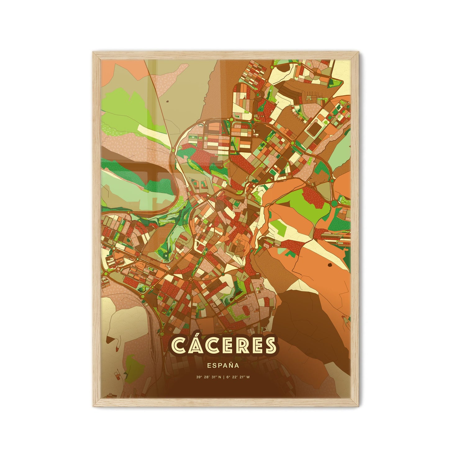 Colorful Cáceres Spain Fine Art Map Farmhouse