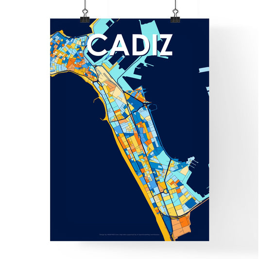 CADIZ SPAIN Vibrant Colorful Art Map Poster Blue Orange