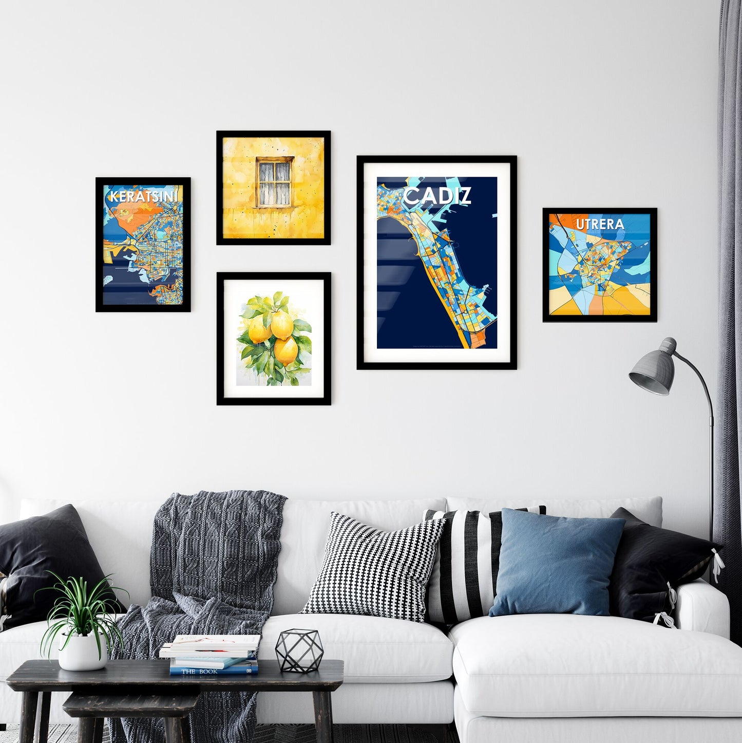 CADIZ SPAIN Vibrant Colorful Art Map Poster Blue Orange