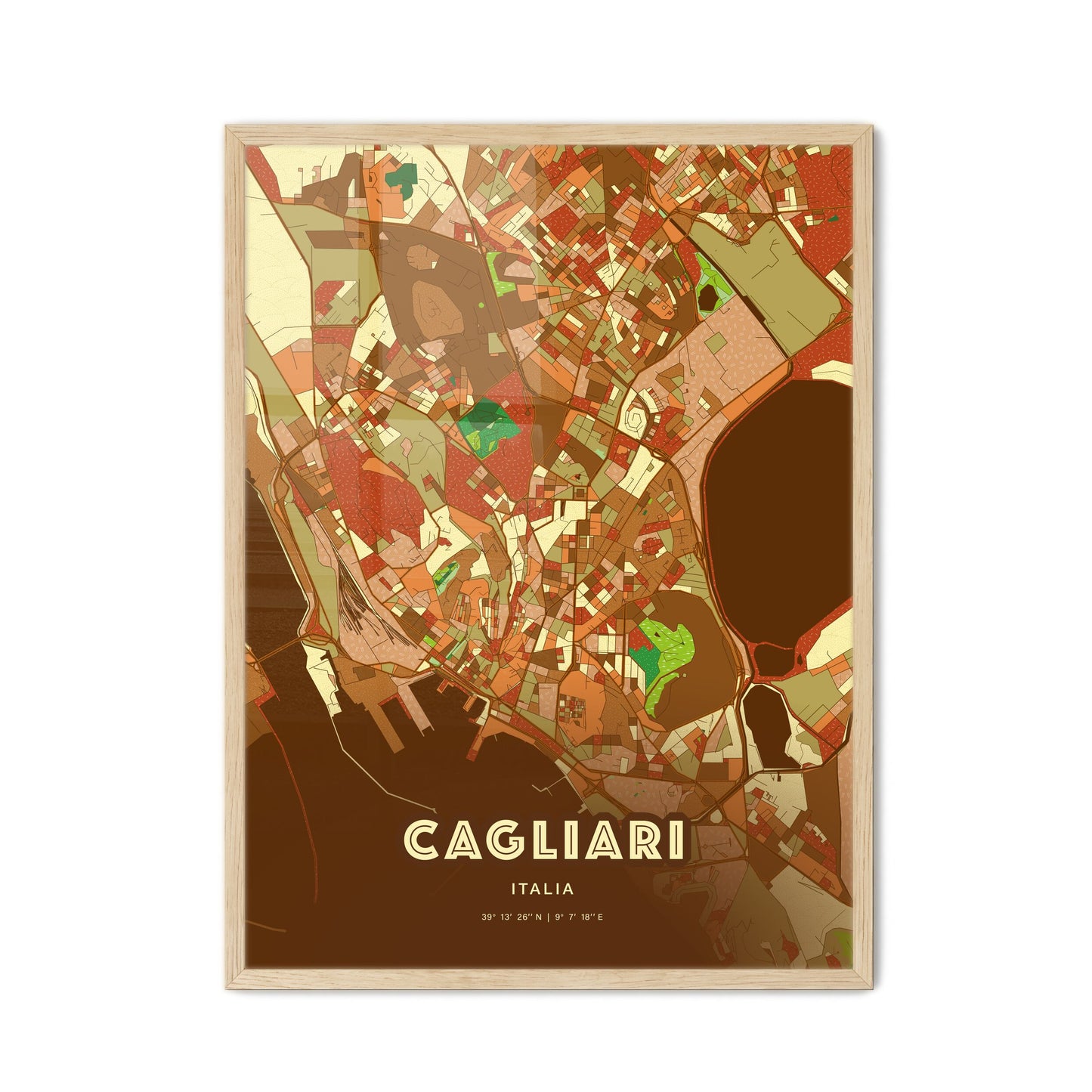 Colorful Cagliari Italy Fine Art Map Farmhouse