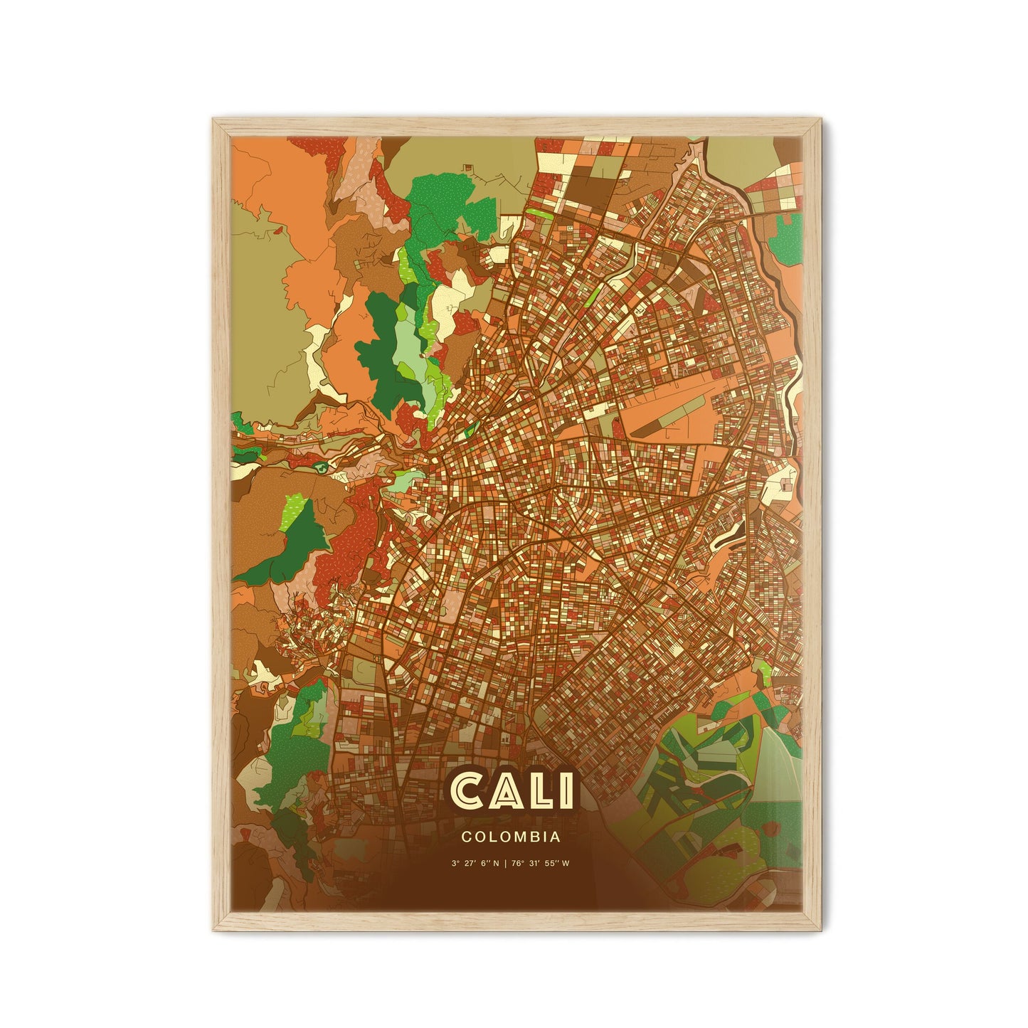 Colorful Cali Colombia Fine Art Map Farmhouse