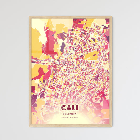 Colorful Cali Colombia Fine Art Map Hot Red