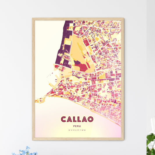 Colorful Callao Peru Fine Art Map Hot Red