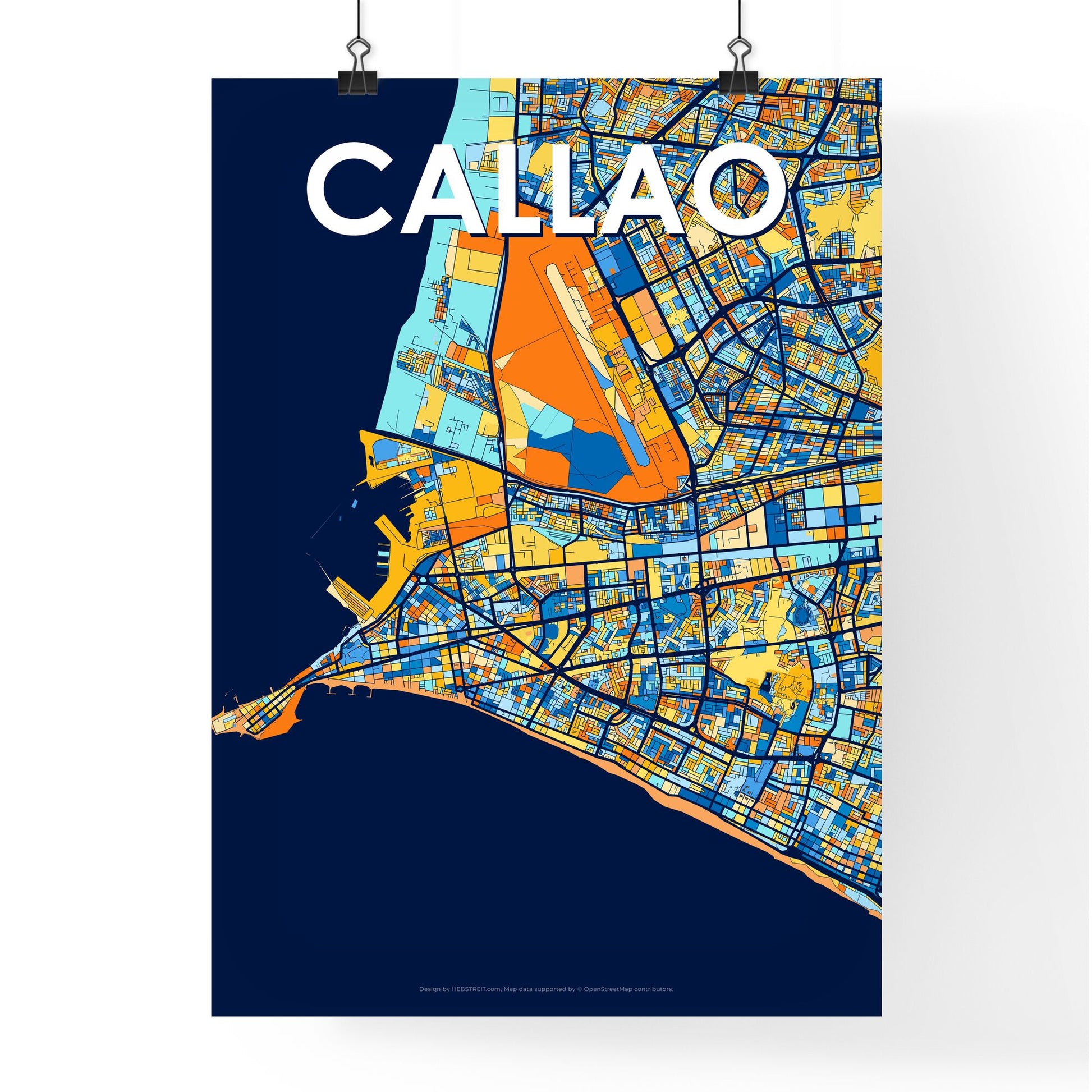 CALLAO PERU Vibrant Colorful Art Map Poster Blue Orange