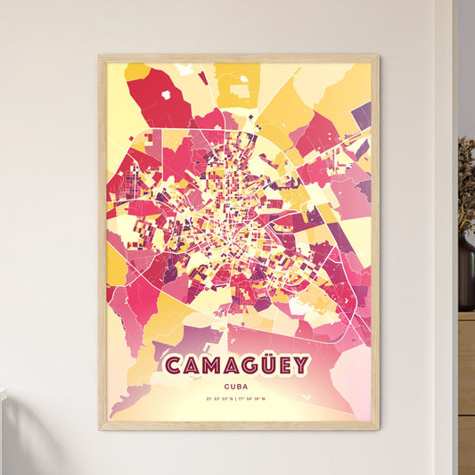 Colorful Camagüey Cuba Fine Art Map Hot Red