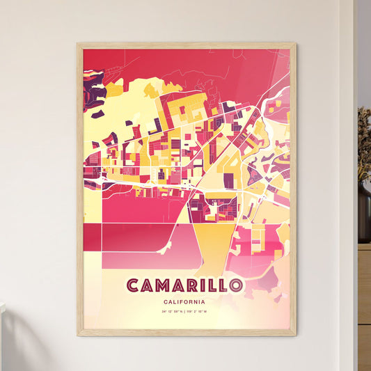 Colorful Camarillo California Fine Art Map Hot Red