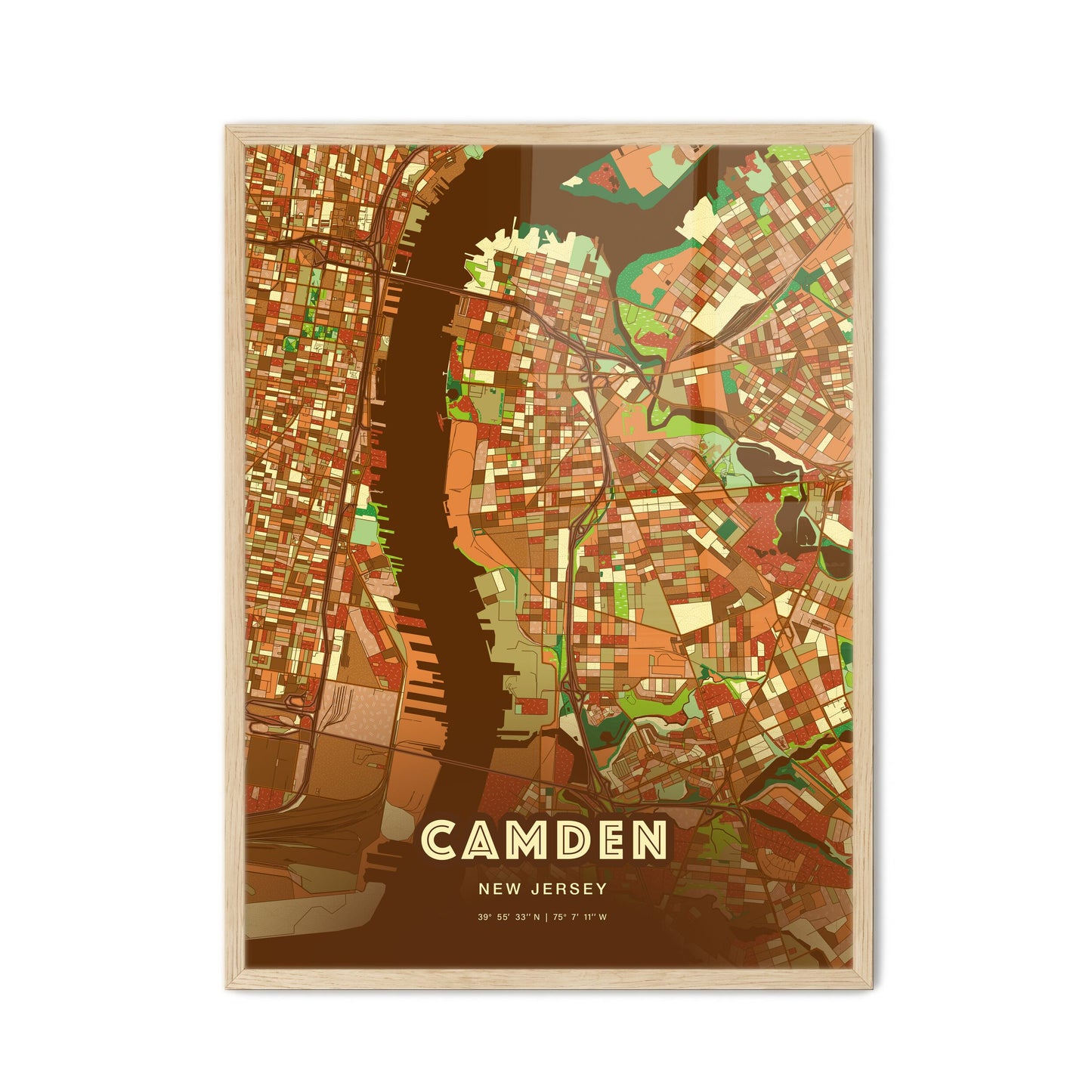 Colorful Camden New Jersey Fine Art Map Farmhouse