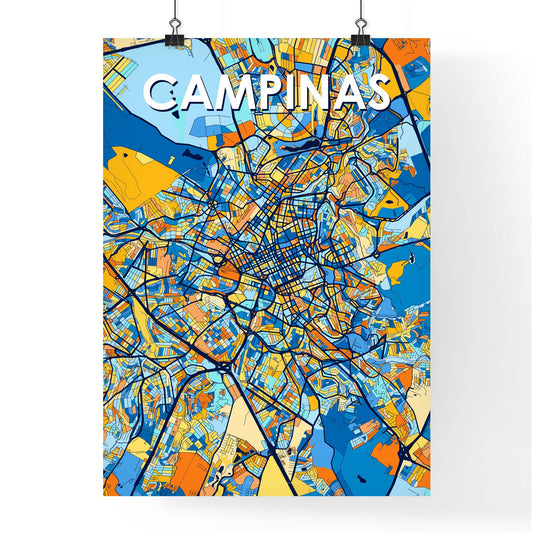 CAMPINAS BRAZIL Vibrant Colorful Art Map Poster Blue Orange
