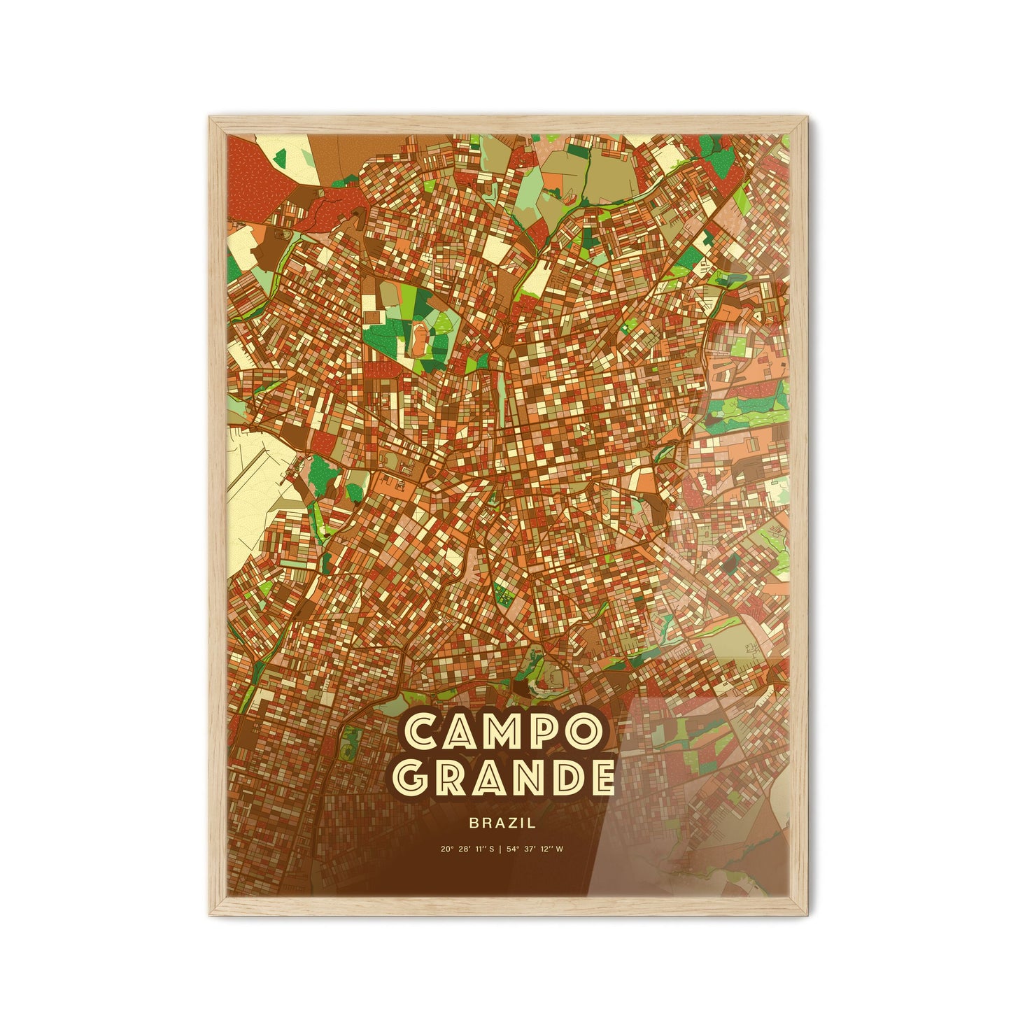 Colorful Campo Grande Brazil Fine Art Map Farmhouse