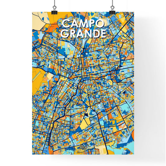 CAMPO GRANDE BRAZIL Vibrant Colorful Art Map Poster Blue Orange