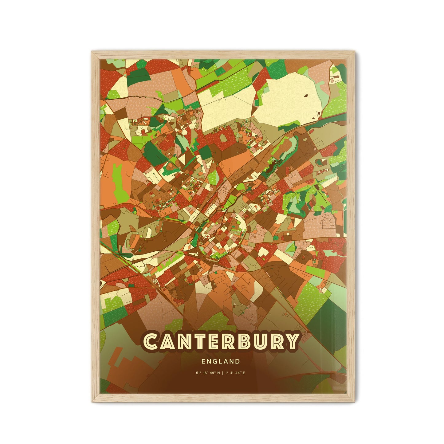 Colorful Canterbury England Fine Art Map Farmhouse