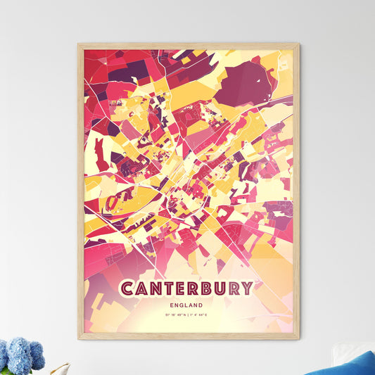 Colorful Canterbury England Fine Art Map Hot Red