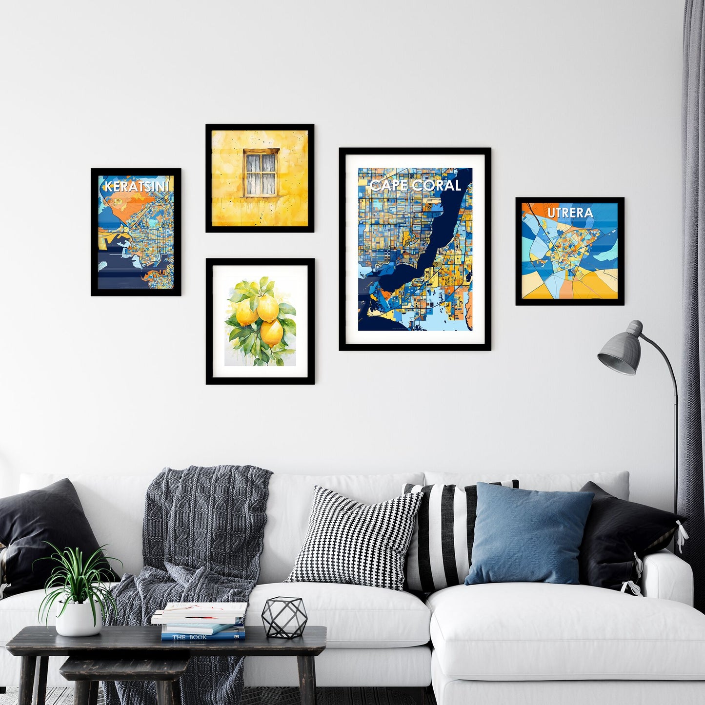CAPE CORAL FLORIDA Vibrant Colorful Art Map Poster Blue Orange
