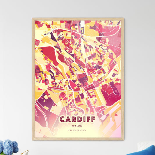 Colorful Cardiff Wales Fine Art Map Hot Red
