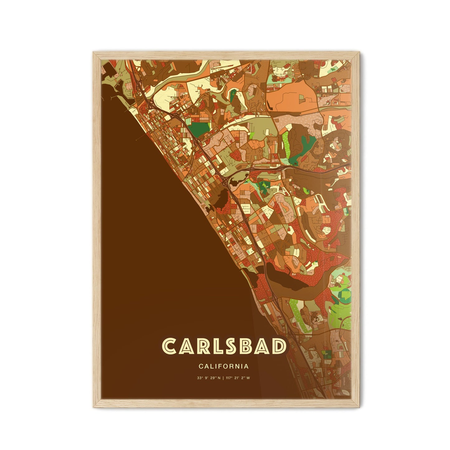 Colorful Carlsbad California Fine Art Map Farmhouse