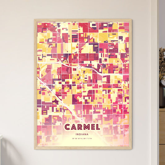 Colorful Carmel Indiana Fine Art Map Hot Red