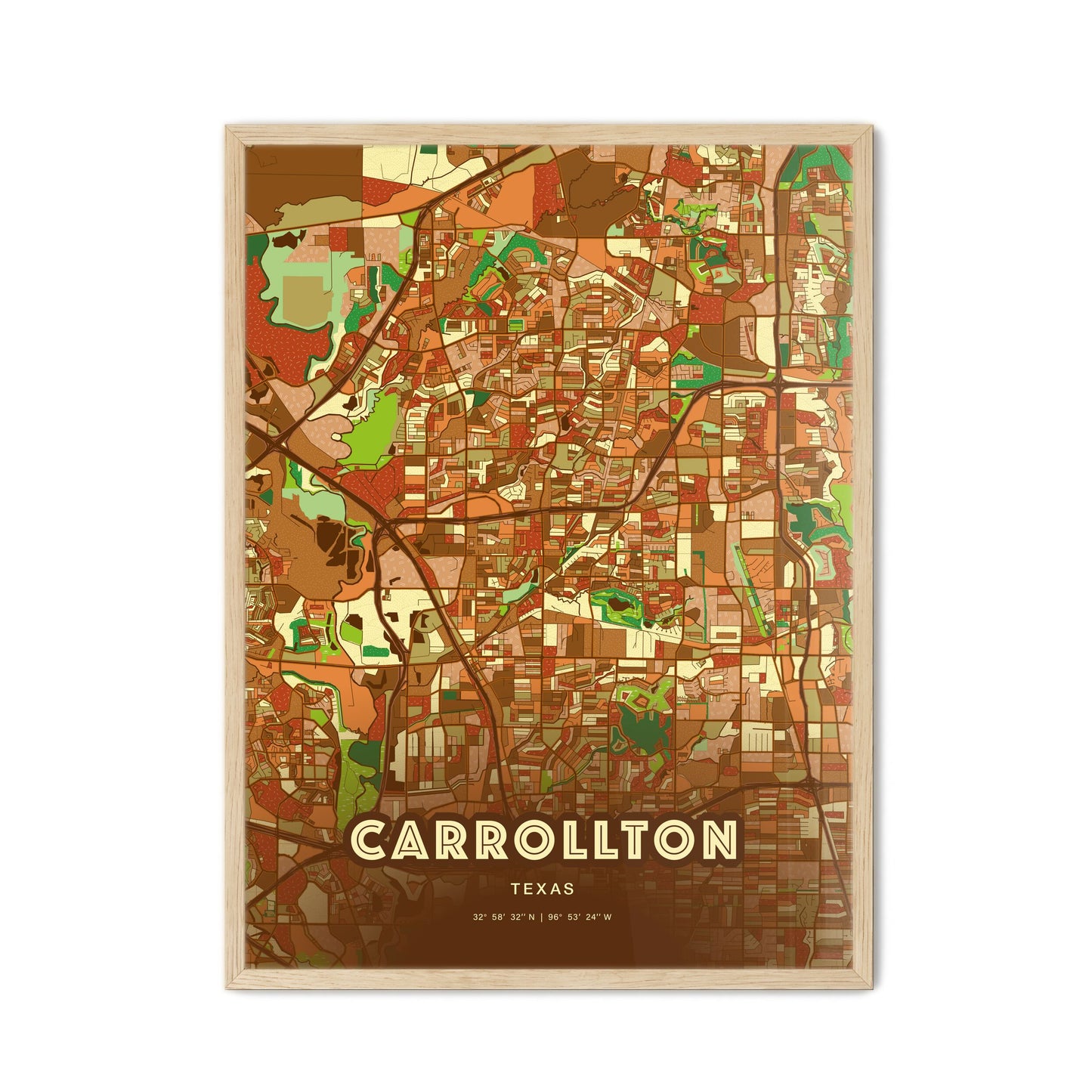 Colorful Carrollton Texas Fine Art Map Farmhouse