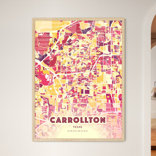 Colorful Carrollton Texas Fine Art Map Hot Red