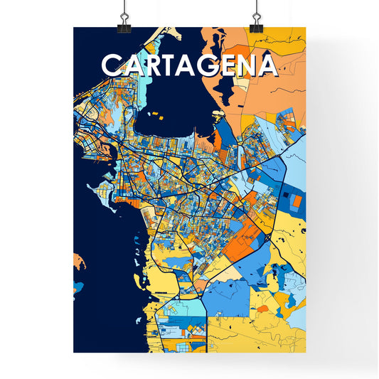 CARTAGENA COLOMBIA Vibrant Colorful Art Map Poster Blue Orange