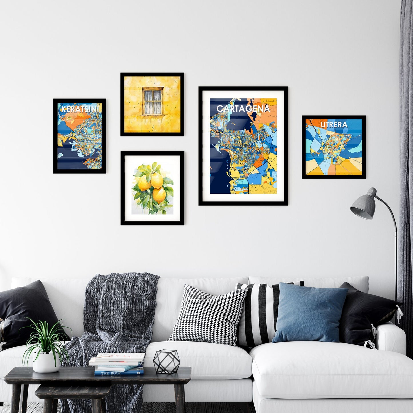 CARTAGENA COLOMBIA Vibrant Colorful Art Map Poster Blue Orange