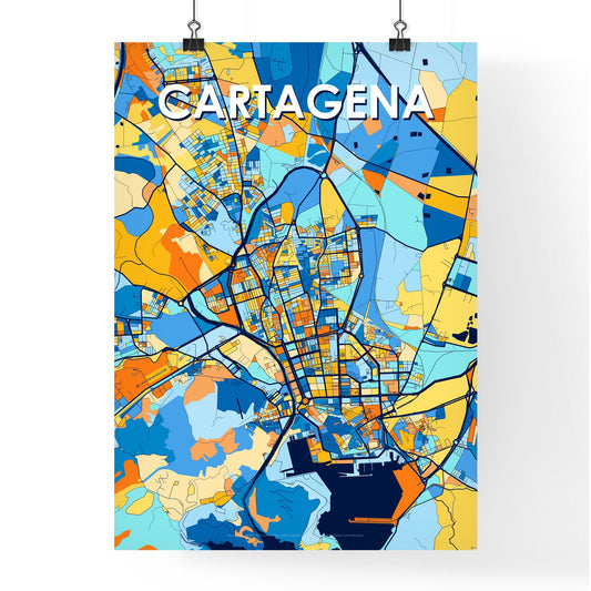 CARTAGENA SPAIN Vibrant Colorful Art Map Poster Blue Orange