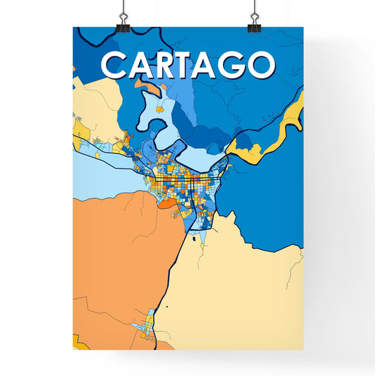CARTAGO COLOMBIA Vibrant Colorful Art Map Poster Blue Orange