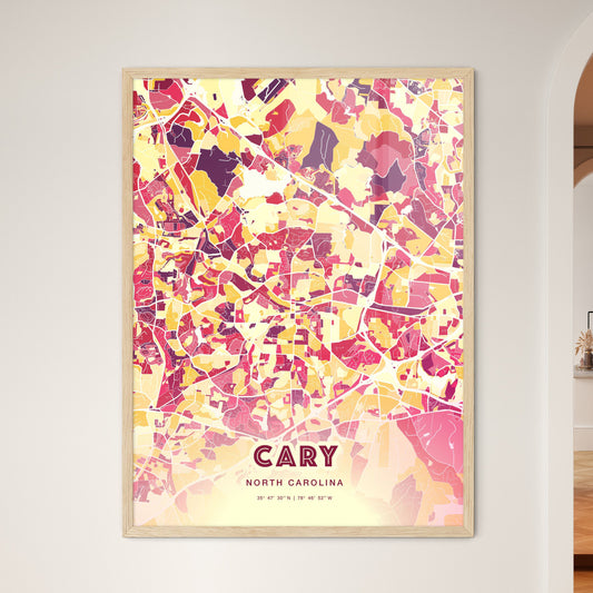Colorful Cary North Carolina Fine Art Map Hot Red
