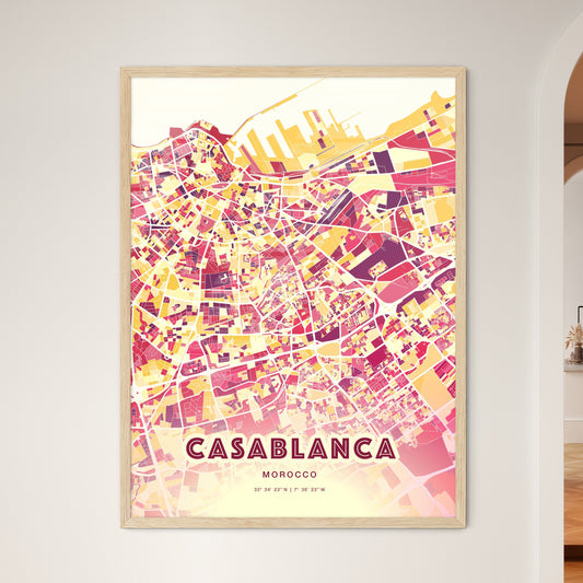 Colorful Casablanca Morocco Fine Art Map Hot Red