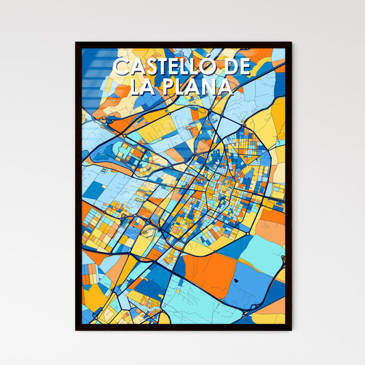 CASTELLÓ DE LA PLANA SPAIN Vibrant Colorful Art Map Poster Blue Orange