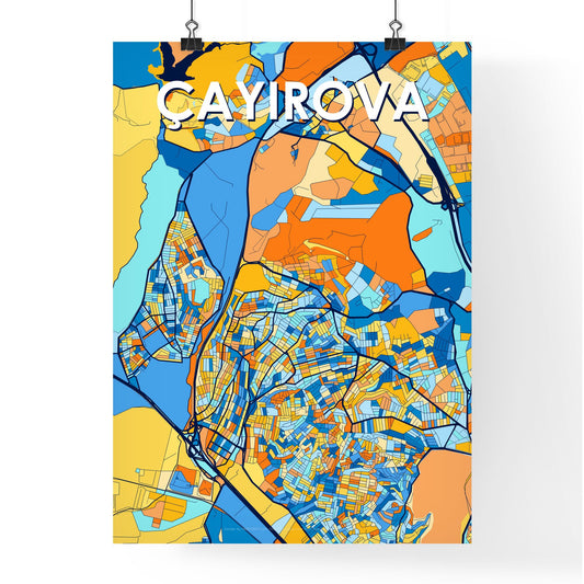 ÇAYIROVA TURKEY Vibrant Colorful Art Map Poster Blue Orange