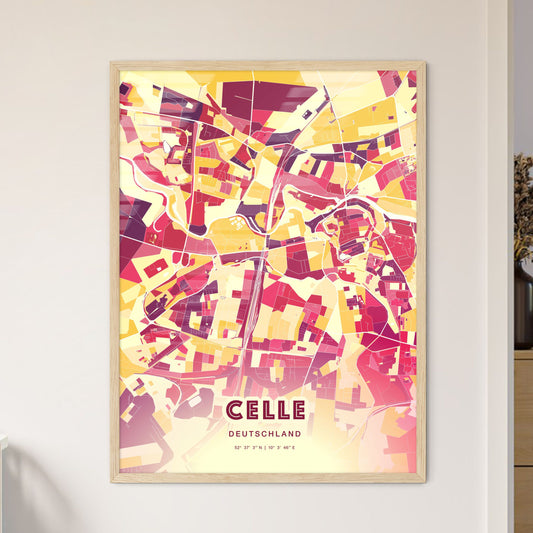 Colorful Celle Germany Fine Art Map Hot Red