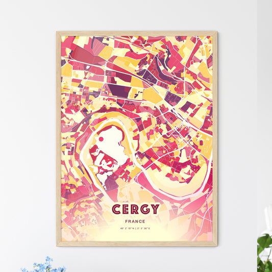 Colorful Cergy France Fine Art Map Hot Red