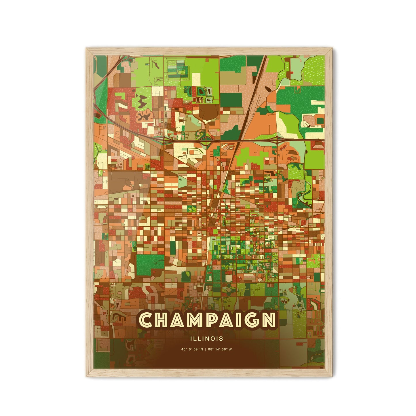 Colorful Champaign Illinois Fine Art Map Farmhouse