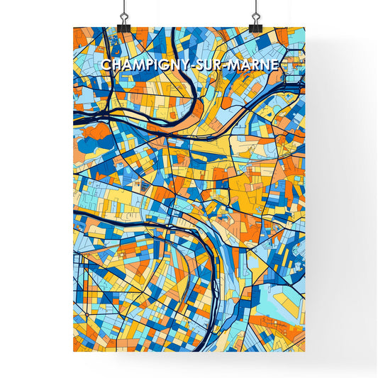 CHAMPIGNY-SUR-MARNE FRANCE Vibrant Colorful Art Map Poster Blue Orange