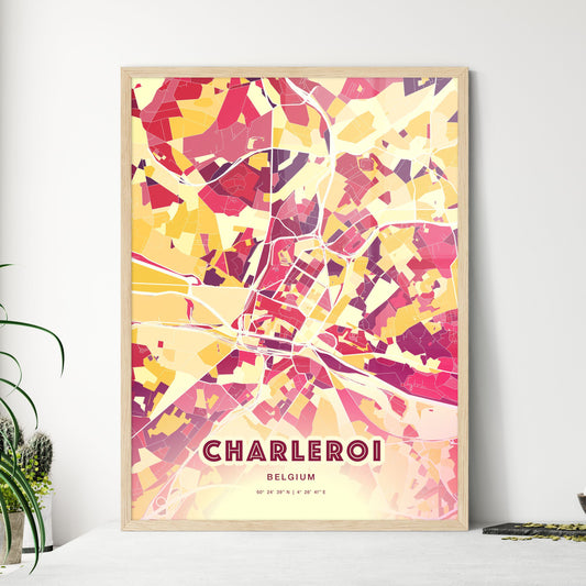 Colorful Charleroi Belgium Fine Art Map Hot Red